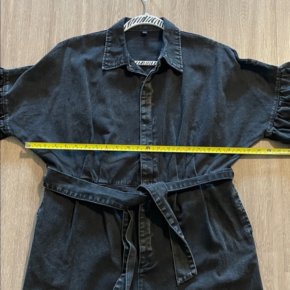 Women’s Black Ballon Sleeve Denim Romper with Belt Extra Large Causal Cotton - Picture 10 of 16